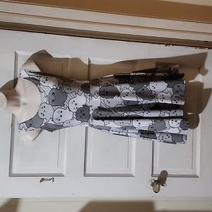 Cowcow Sleeveless Ghost Print Skater Dress S